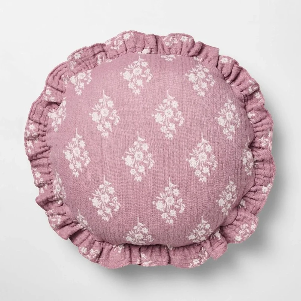 NWT | Round Ruffle Floral Jacquard Pillow Purple/Cream -  Studio McGee